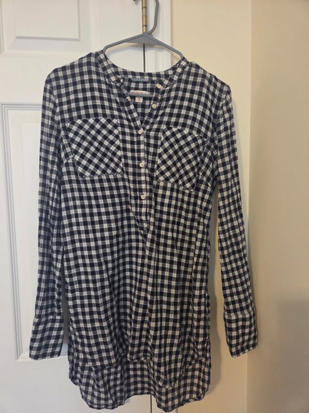 Merona Black White Plaid Gingham Long Sleeve Button Front Tunic/shirt
